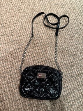 Michael Kors Black Quilted Patent Crossbody with Chain Strap